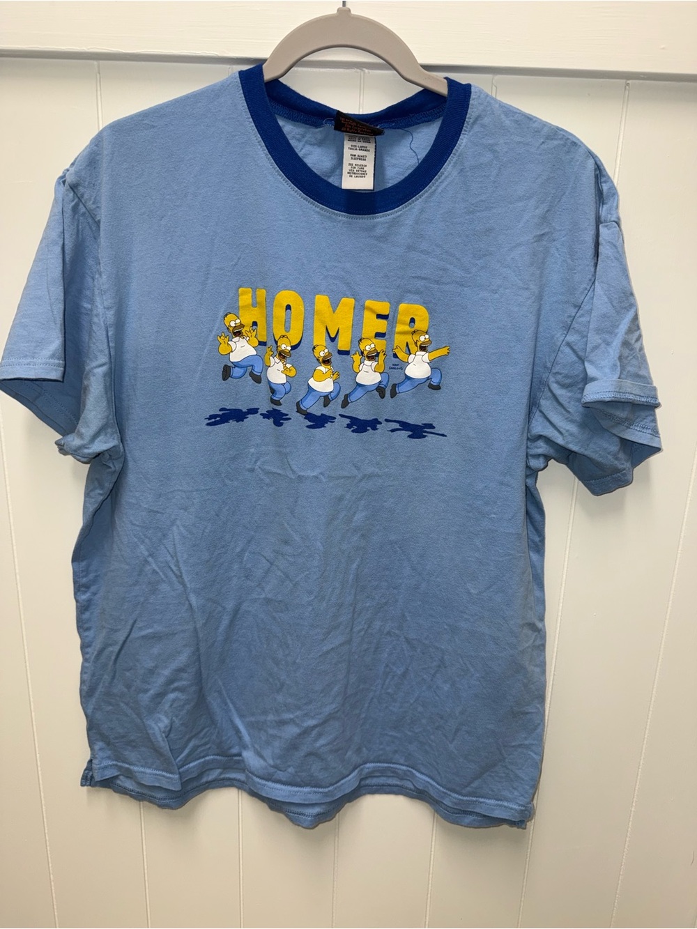 The Simpsons Homer Simpson Ringer Tee Men’s Large Blue Y2K Graphic Shirt